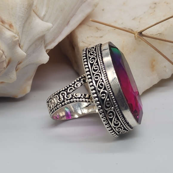 Large Silver Ring Bright Large Pink Spinel Stone - Picture 3 of 15